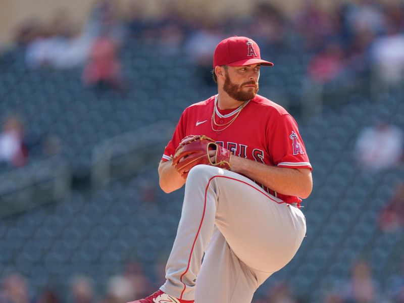 Sep 24, 2023; Minneapolis, Minnesota, USA; Los Angeles Angels relief pitcher Andrew Wantz (60) pitches in the first inning at Target Field. Mandatory Credit: Matt Blewett-USA TODAY Sports