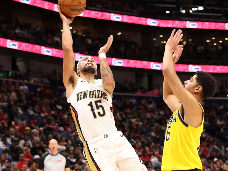 CHICAGO, IL - NOVEMBER 1: Jose Alvarado #15 of the New Orleans Pelicans drives to the basket during the game against the Indiana Pacers on November 1, 2024 at Smoothie King Center in New Orleans, Louisiana. NOTE TO USER: User expressly acknowledges and agrees that, by downloading and or using this photograph, User is consenting to the terms and conditions of the Getty Images License Agreement. Mandatory Copyright Notice: Copyright 2024 NBAE (Photo by Jeff Haynes/NBAE via Getty Images)