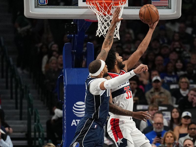 DALLAS, TX - FEBRUARY 12: Marvin Bagley III #35 of the Washington Wizards drives to the basket during the game against the Dallas Mavericks on February 12, 2024 at the American Airlines Center in Dallas, Texas. NOTE TO USER: User expressly acknowledges and agrees that, by downloading and or using this photograph, User is consenting to the terms and conditions of the Getty Images License Agreement. Mandatory Copyright Notice: Copyright 2024 NBAE (Photo by Glenn James/NBAE via Getty Images)