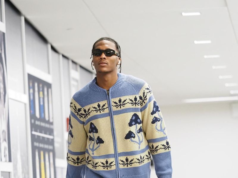 INDIANAPOLIS, IN - FEBRUARY 8: Bennedict Mathurin #00 of the Indiana Pacers arrives to the arena before the game against the Golden State Warriors on February 8, 2023 at Gainbridge Fieldhouse in Indianapolis, Indiana. NOTE TO USER: User expressly acknowledges and agrees that, by downloading and or using this Photograph, user is consenting to the terms and conditions of the Getty Images License Agreement. Mandatory Copyright Notice: Copyright 2024 NBAE (Photo by Ron Hoskins/NBAE via Getty Images)