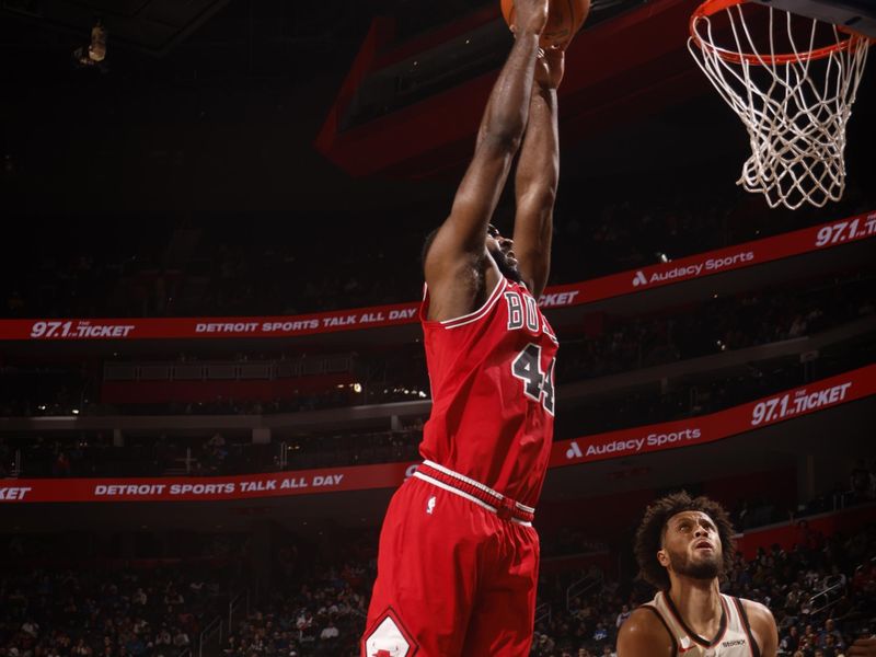 DETROIT, MI - NOVEMBER 18: Patrick Williams #44 of the Chicago Bulls dunks the ball during the game against the Detroit Pistons on November 18, 2024 at Little Caesars Arena in Detroit, Michigan. NOTE TO USER: User expressly acknowledges and agrees that, by downloading and/or using this photograph, User is consenting to the terms and conditions of the Getty Images License Agreement. Mandatory Copyright Notice: Copyright 2024 NBAE (Photo by Brian Sevald/NBAE via Getty Images)