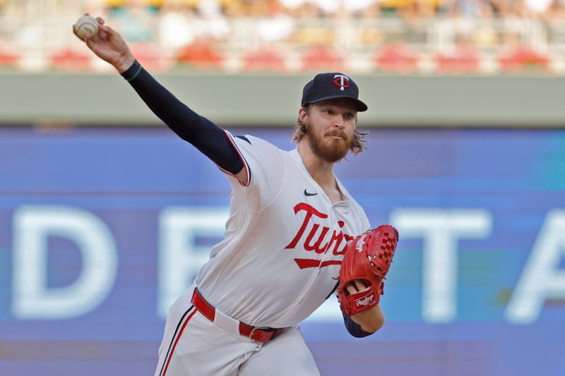 Aug 3, 2024; Minneapolis, Minnesota, USA; Minnesota Twins starting pitcher Bailey Ober (17) throws against the Chicago White Sox in the second inning at Target Field. Mandatory Credit: Bruce Kluckhohn-USA TODAY Sports