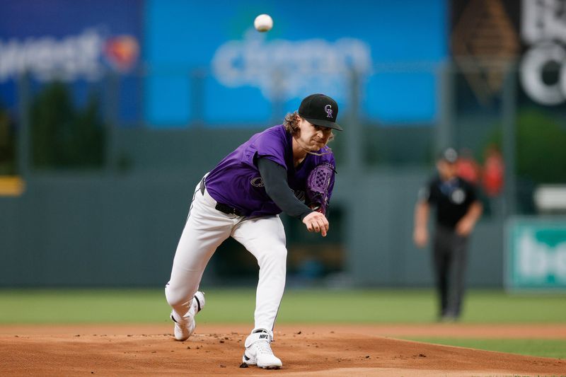 Jun 3, 2024; Denver, Colorado, USA; Colorado Rockies starting pitcher Ryan Feltner (18) pitches in the first inning against the Cincinnati Reds at Coors Field. Mandatory Credit: Isaiah J. Downing-USA TODAY Sports