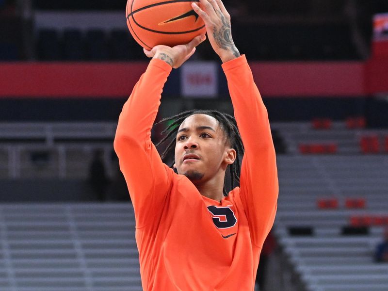 Dec 5, 2023; Syracuse, New York, USA; Syracuse Orange guard Judah Mintz warms up before a game against the Cornell Big Red at the JMA Wireless Dome. Mandatory Credit: Mark Konezny-USA TODAY Sports