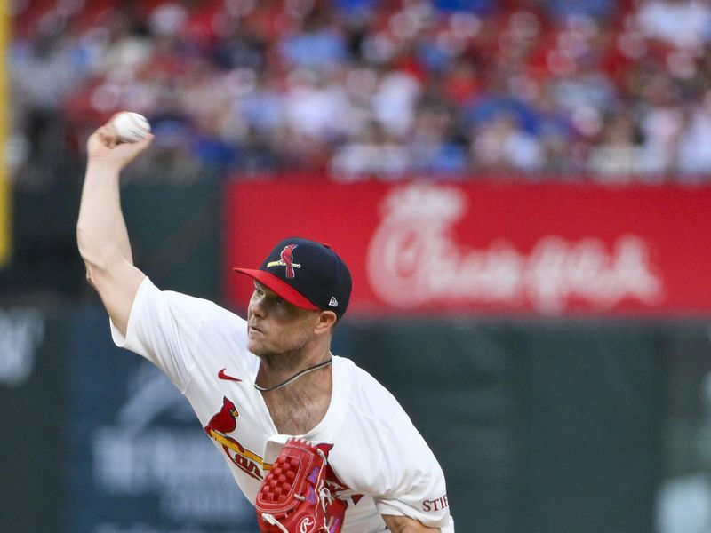 Aug 10, 2025; St. Louis, Missouri, USA;  St. Louis Cardinals starting pitcher Sonny Gray (54) pitches against the Chicago Cubs during the first inning at Busch Stadium. Mandatory Credit: Jeff Curry-Imagn Images