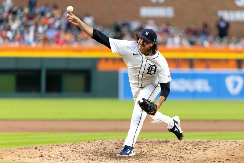 Jun 25, 2024; Detroit, Michigan, USA; Detroit Tigers pitcher Jason Foley (68) pitches in the ninth inning against the Philadelphia Phillies at Comerica Park. Mandatory Credit: David Reginek-USA TODAY Sports