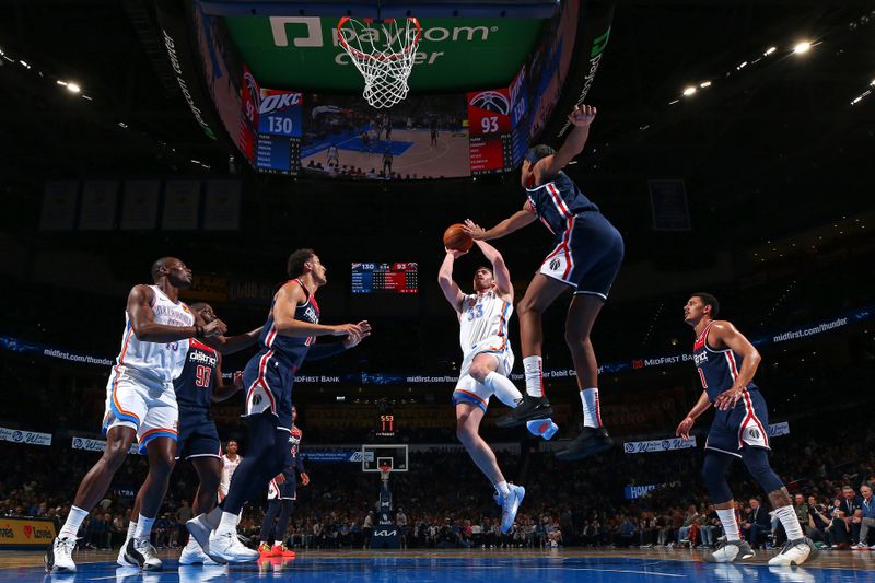 OKLAHOMA CITY, OK - FEBRUARY 23: Gordon Hayward #33 of the Oklahoma City Thunder shoots the ball during the game against the Washington Wizards on February 23, 2024 at Paycom Arena in Oklahoma City, Oklahoma. NOTE TO USER: User expressly acknowledges and agrees that, by downloading and or using this photograph, User is consenting to the terms and conditions of the Getty Images License Agreement. Mandatory Copyright Notice: Copyright 2024 NBAE (Photo by Zach Beeker/NBAE via Getty Images)