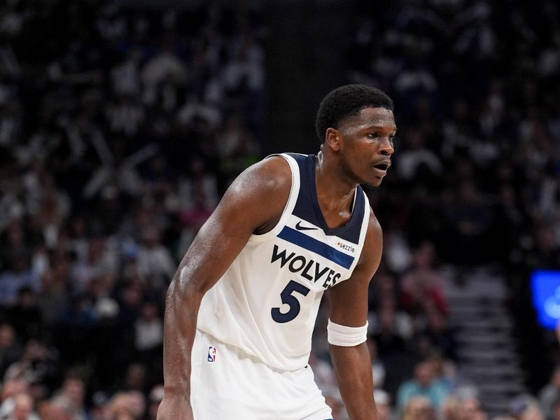 MINNEAPOLIS, MN -  OCTOBER 29: Anthony Edwards #5 of the Minnesota Timberwolves dribbles the ball during the game against the Dallas Mavericks on October 29, 2024 at Target Center in Minneapolis, Minnesota. NOTE TO USER: User expressly acknowledges and agrees that, by downloading and or using this Photograph, user is consenting to the terms and conditions of the Getty Images License Agreement. Mandatory Copyright Notice: Copyright 2024 NBAE (Photo by Jordan Johnson/NBAE via Getty Images)