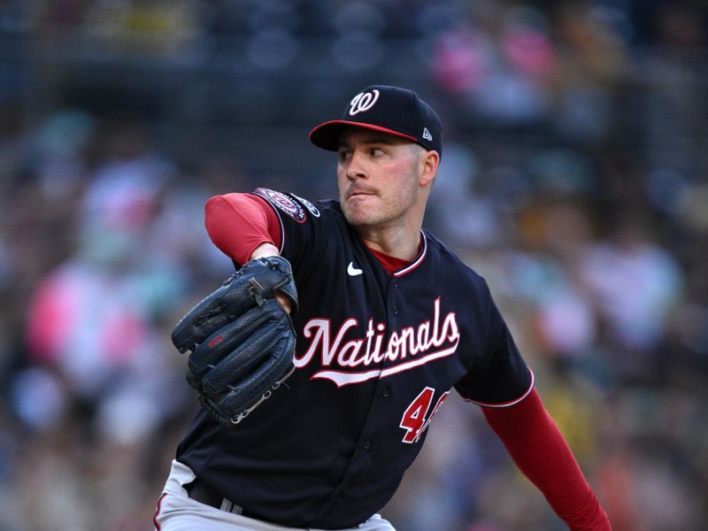 Jun 23, 2023; San Diego, California, USA; Washington Nationals starting pitcher Patrick Corbin (46) throws a pitch against the San Diego Padres during the first inning at Petco Park. Mandatory Credit: Orlando Ramirez-USA TODAY Sports