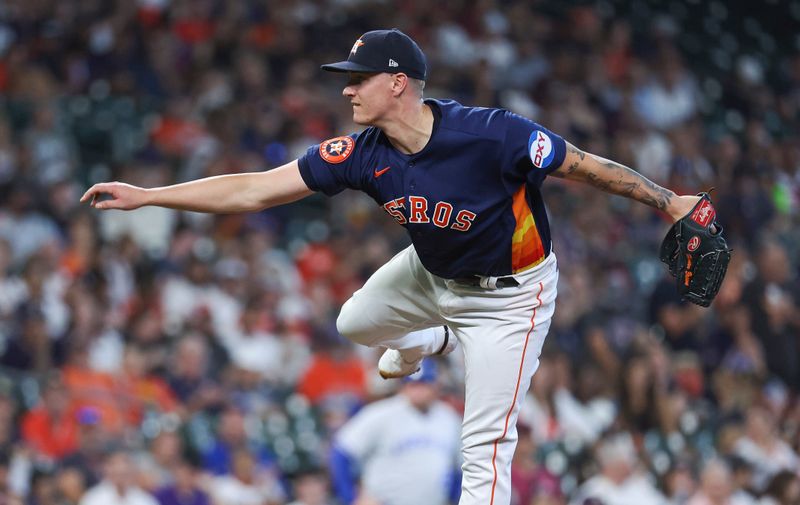 Sep 24, 2023; Houston, Texas, USA; Houston Astros starting pitcher Hunter Brown (58) delivers a pitch during the first inning against the Kansas City Royals at Minute Maid Park. Mandatory Credit: Troy Taormina-USA TODAY Sports