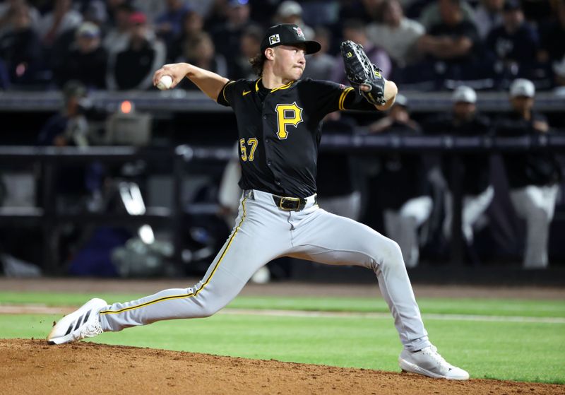 Mar 3, 2025; Tampa, Florida, USA; Pittsburgh Pirates pitcher Bubba Chandler (57) throws a pitch during the fifth inning against the New York Yankees  at George M. Steinbrenner Field. Mandatory Credit: Kim Klement Neitzel-Imagn Images