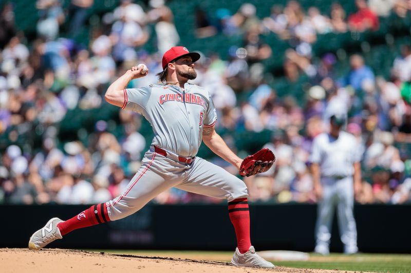 Jun 5, 2024; Denver, Colorado, USA; Cincinnati Reds starting pitcher Graham Ashcraft (51) delivers a pitch during the third inning Colorado Rockies at Coors Field. Mandatory Credit: Andrew Wevers-USA TODAY Sports