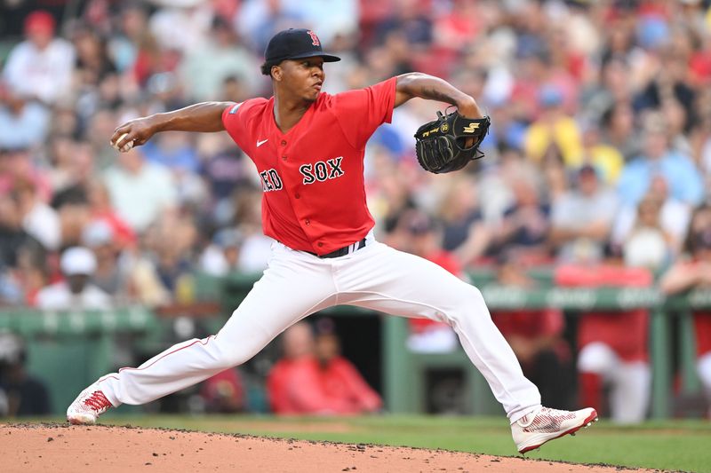Jun 29, 2023; Boston, Massachusetts, USA; Boston Red Sox starting pitcher Brayan Bello (66) pitches against the Miami Marlins during the second inning at Fenway Park. Mandatory Credit: Brian Fluharty-USA TODAY Sports