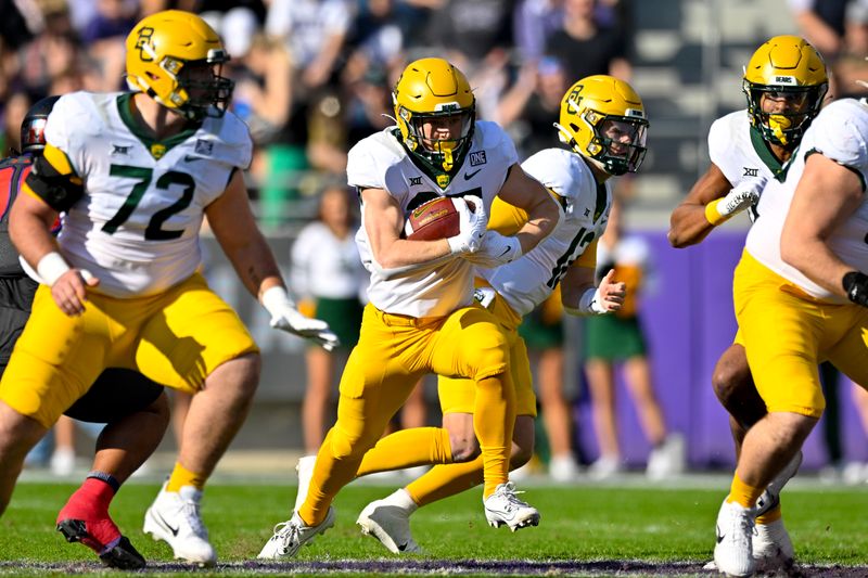 Nov 18, 2023; Fort Worth, Texas, USA; Baylor Bears running back Jacoby Clarke (25) runs with the ball against the TCU Horned Frogs during the first half at Amon G. Carter Stadium. Mandatory Credit: Jerome Miron-USA TODAY Sports