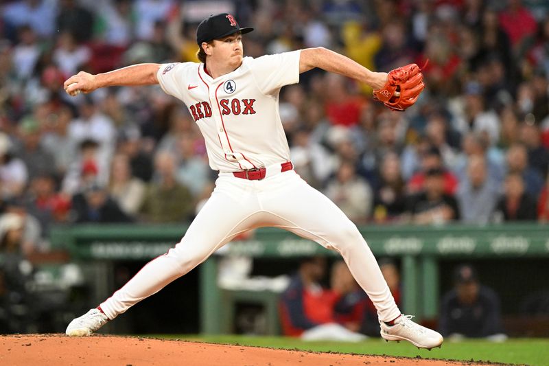 Jun 2, 2025; Boston, Massachusetts, USA; Boston Red Sox pitcher Hunter Dobbins (73) pitches against the Los Angeles Angels during the fourth inning at Fenway Park. Mandatory Credit: Brian Fluharty-Imagn Images