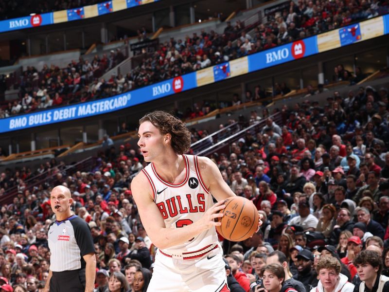 CHICAGO, IL - NOVEMBER 17:  Josh Giddey #3 of the Chicago Bulls dribbles the ball during the game against the Houston Rockets  during a regular season game on November 17, 2024 at United Center in Chicago, Illinois. NOTE TO USER: User expressly acknowledges and agrees that, by downloading and or using this photograph, User is consenting to the terms and conditions of the Getty Images License Agreement. Mandatory Copyright Notice: Copyright 2024 NBAE (Photo by Jeff Haynes/NBAE via Getty Images)