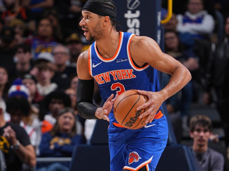 DENVER, CO - NOVEMBER 25: Josh Hart #3 of the New York Knicks handles the ball during the game against the Denver Nuggets on November 25, 2024 at Ball Arena in Denver, Colorado. NOTE TO USER: User expressly acknowledges and agrees that, by downloading and/or using this Photograph, user is consenting to the terms and conditions of the Getty Images License Agreement. Mandatory Copyright Notice: Copyright 2024 NBAE (Photo by Garrett Ellwood/NBAE via Getty Images)