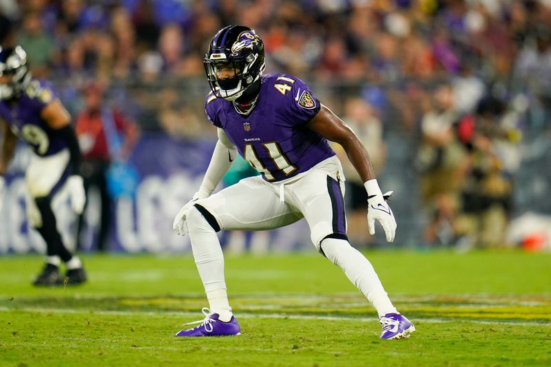 Baltimore Ravens cornerback Daryl Worley (41) runs a play against the Washington Commanders in the second half of a preseason NFL football game, Saturday, Aug. 27, 2022, in Baltimore. (AP Photo/Julio Cortez)