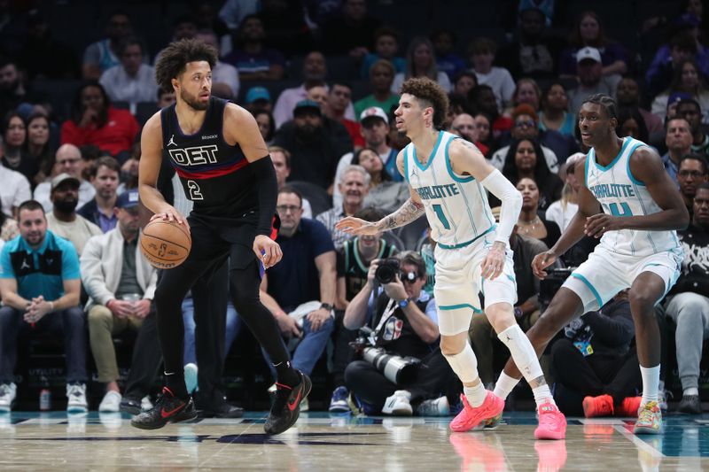 CHARLOTTE, NC - NOVEMBER 06: Cade Cunningham #2 of the Detroit Pistons dribbles the ball during the game against the Charlotte Hornets on November 06, 2024 at Spectrum Center in Charlotte, North Carolina. NOTE TO USER: User expressly acknowledges and agrees that, by downloading and or using this photograph, User is consenting to the terms and conditions of the Getty Images License Agreement. Mandatory Copyright Notice: Copyright 2024 NBAE (Photo by Brock Williams-Smith/NBAE via Getty Images)