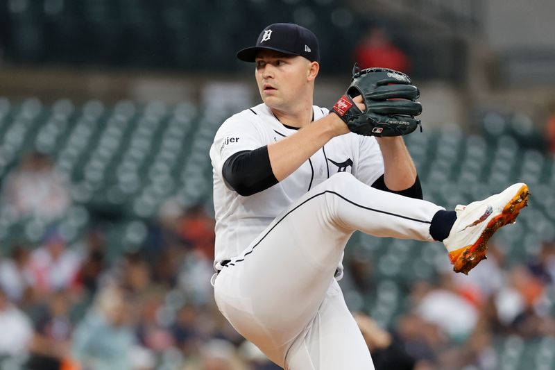 Aug 23, 2023; Detroit, Michigan, USA;  Detroit Tigers starting pitcher Tarik Skubal (29) pitches in the first inning against the Chicago Cubs at Comerica Park. Mandatory Credit: Rick Osentoski-USA TODAY Sports