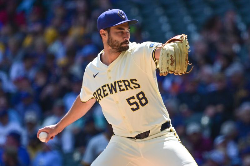 May 15, 2024; Milwaukee, Wisconsin, USA; Milwaukee Brewers pitcher Mitch White (58) pitches in the eighth inning against the Pittsburgh Pirates at American Family Field. Mandatory Credit: Benny Sieu-USA TODAY Sports