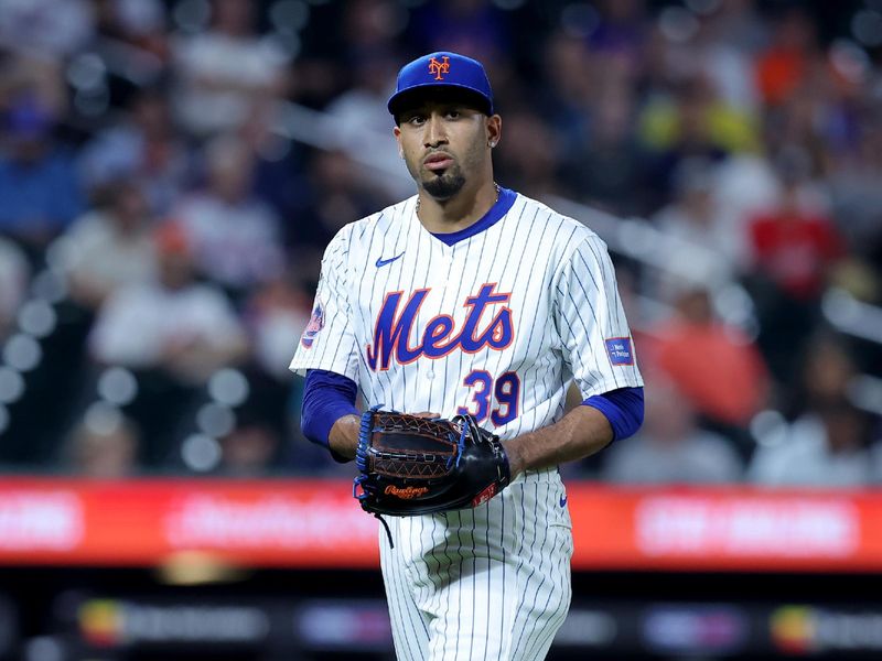 Jun 13, 2024; New York City, New York, USA; New York Mets relief pitcher Edwin Diaz (39) walks off the field after the top of the ninth inning against the Miami Marlins at Citi Field. Mandatory Credit: Brad Penner-USA TODAY Sports