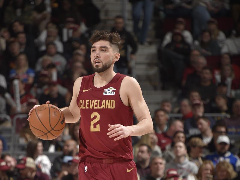 CLEVELAND, OH - JANUARY 9: Ty Jerome #2 of the Cleveland Cavaliers dribbles the ball during the game against the Toronto Raptors on January 9, 2025 at Rocket Mortgage FieldHouse in Cleveland, Ohio. NOTE TO USER: User expressly acknowledges and agrees that, by downloading and/or using this Photograph, user is consenting to the terms and conditions of the Getty Images License Agreement. Mandatory Copyright Notice: Copyright 2025 NBAE (Photo by David Liam Kyle/NBAE via Getty Images)