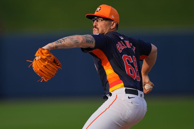 Mar 16, 2024; West Palm Beach, Florida, USA;  Houston Astros starting pitcher J.P. France (68) warms-up before the game against the New York Mets at CACTI Park of the Palm Beaches. Mandatory Credit: Jim Rassol-USA TODAY Sports