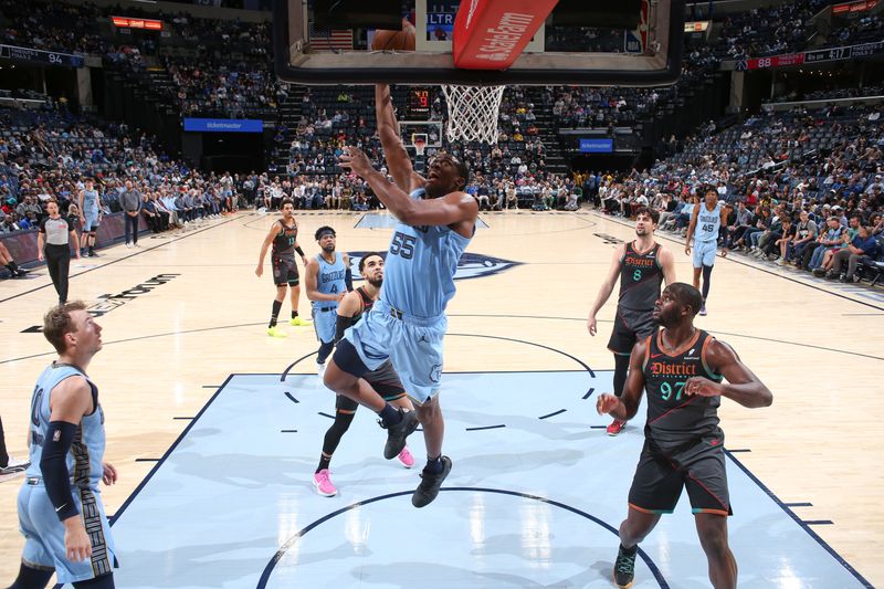 MEMPHIS, TN - MARCH 12: Trey Jemison #55 of the Memphis Grizzlies shoots the ball during the game against the Washington Wizards on March 12, 2024 at FedExForum in Memphis, Tennessee. NOTE TO USER: User expressly acknowledges and agrees that, by downloading and or using this photograph, User is consenting to the terms and conditions of the Getty Images License Agreement. Mandatory Copyright Notice: Copyright 2024 NBAE (Photo by Joe Murphy/NBAE via Getty Images)