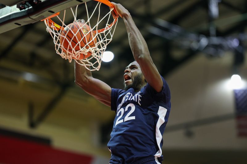 Nov 26, 2023; Kissimmee, FL, USA;  Penn State Nittany Lions forward Qudus Wahab (22) dunks the ball against the Virginia Commonwealth Rams in the second half during the ESPN Invitational Events tournament seventh place game at State Farm Field House. Mandatory Credit: Nathan Ray Seebeck-USA TODAY Sports